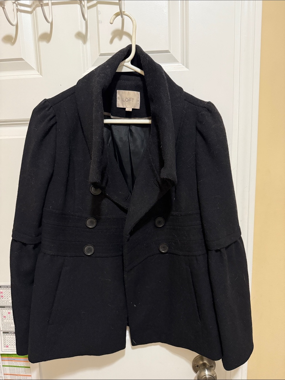 LOFT Black Double-Breasted Short Pea Coat
